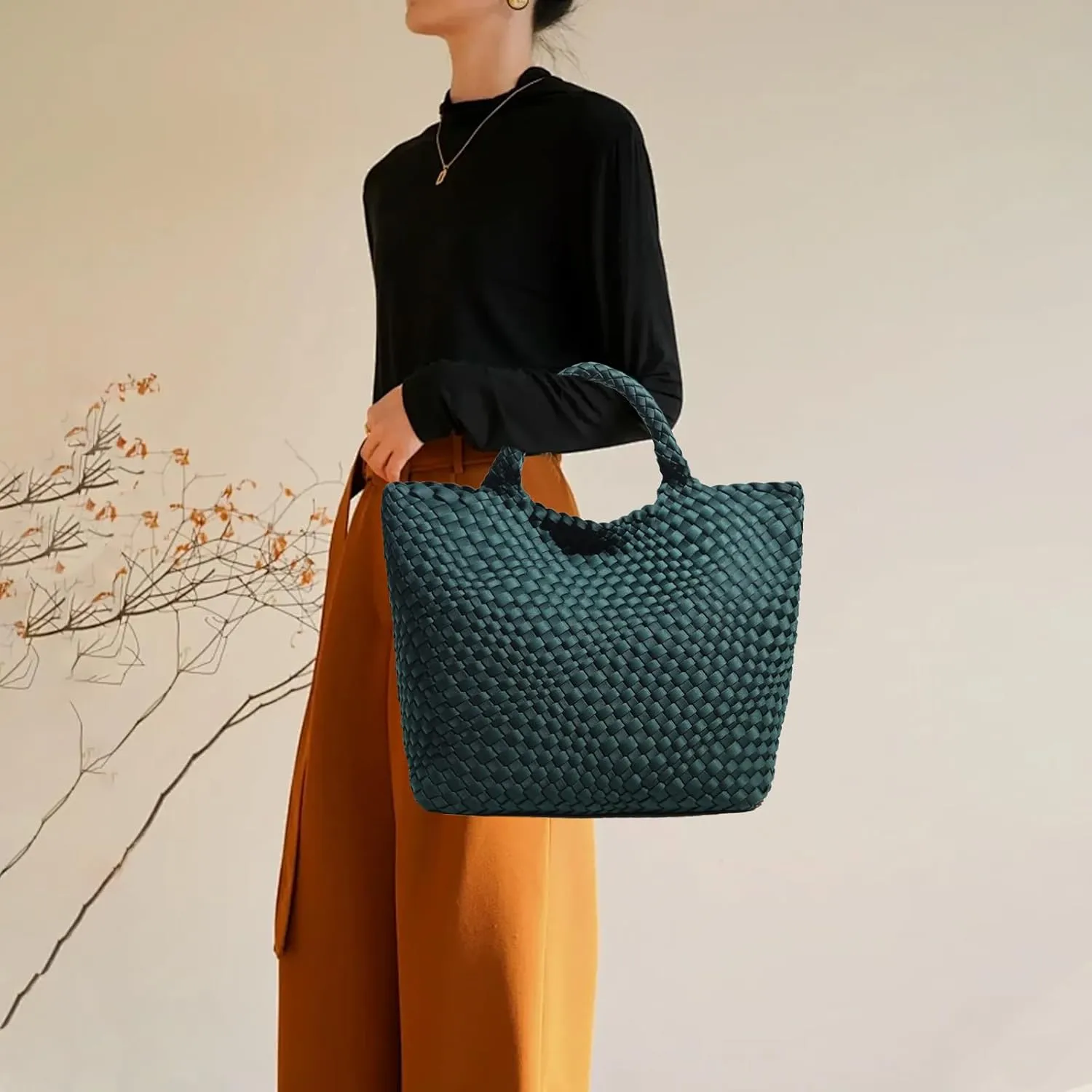 JINMANXUE Woven Hobo Bag For Women Neoprene Tote Bag Large Capacity Handbag Patchwork Handmade Casual Shoulder Bags