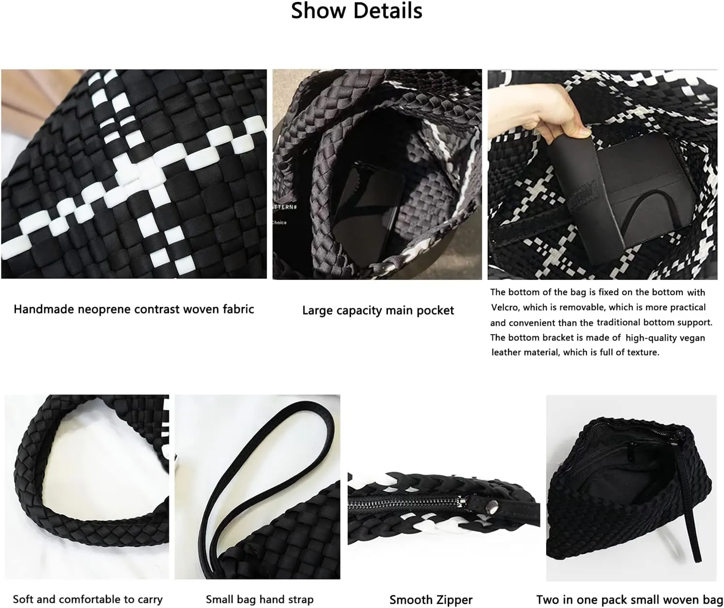 JINMANXUE Woven Hobo Bag For Women Neoprene Tote Bag Large Capacity Handbag Patchwork Handmade Casual Shoulder Bags