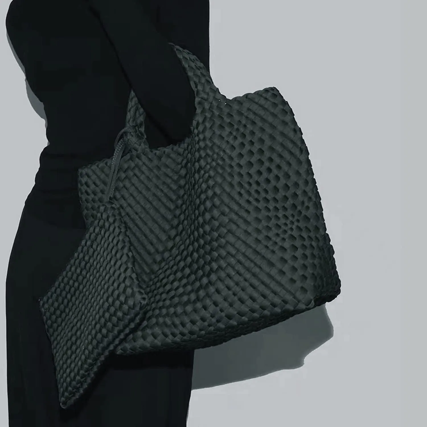 JINMANXUE Woven Hobo Bag For Women Neoprene Tote Bag Large Capacity Handbag Patchwork Handmade Casual Shoulder Bags