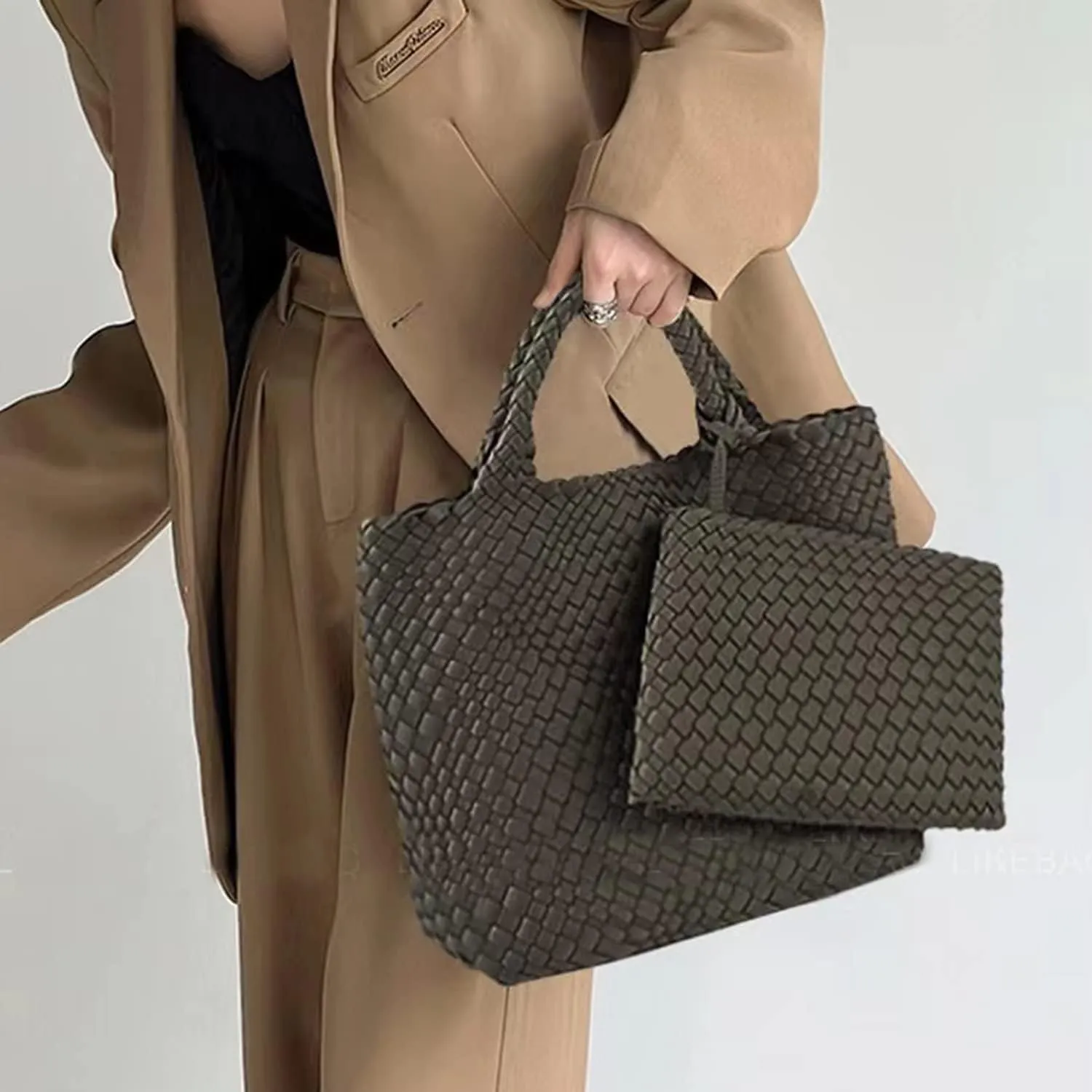 JINMANXUE Woven Hobo Bag For Women Neoprene Tote Bag Large Capacity Handbag Patchwork Handmade Casual Shoulder Bags