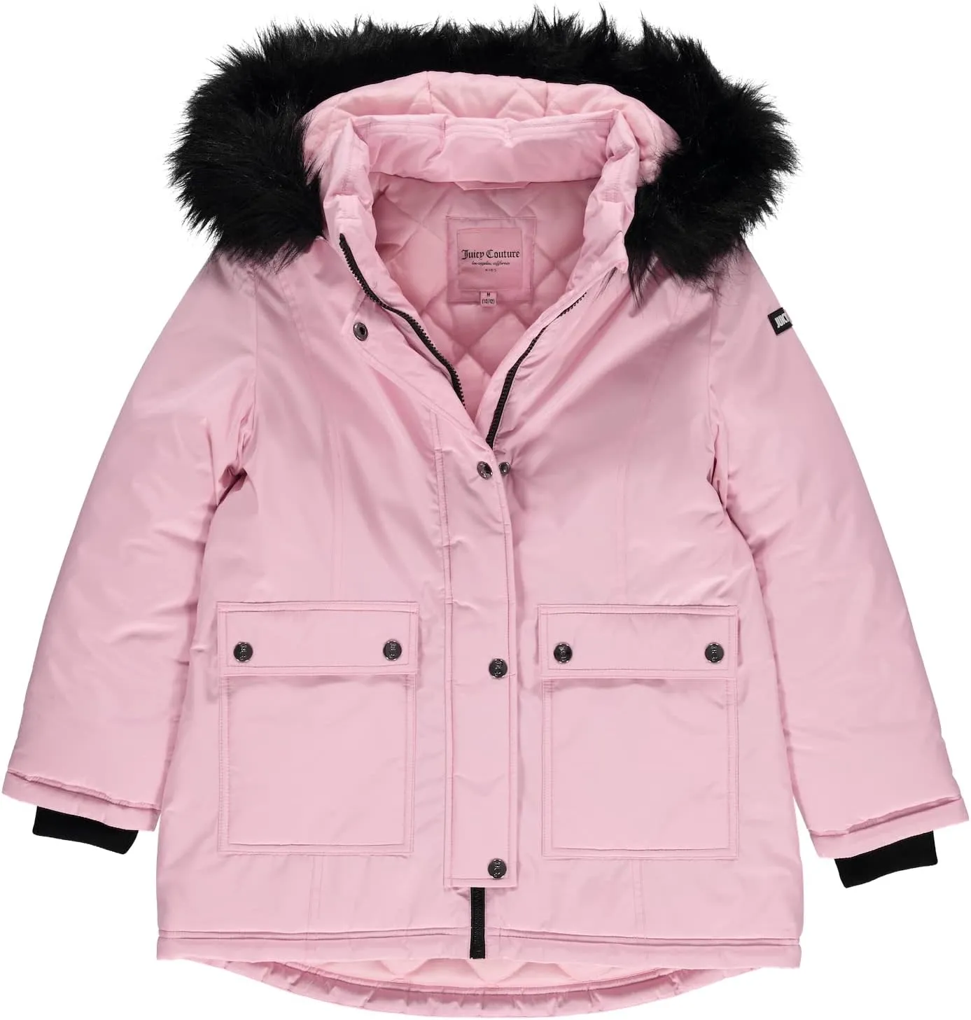 Juicy Couture Girls Coat, Faux Fur Hooded Winter Jacket, Warm Padded Parka Hoodie, Kids Heavyweight Winter Coat