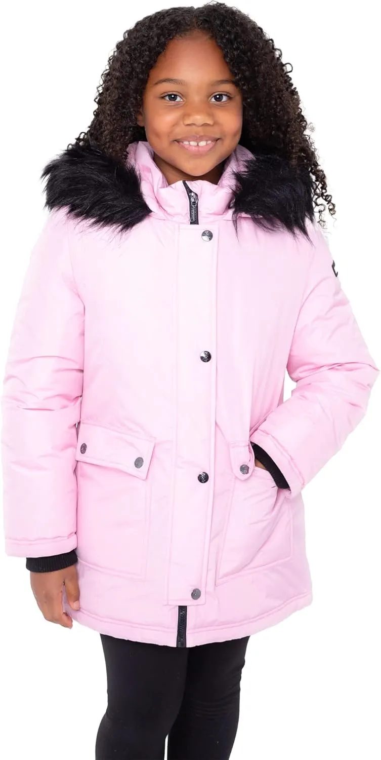 Juicy Couture Girls Coat, Faux Fur Hooded Winter Jacket, Warm Padded Parka Hoodie, Kids Heavyweight Winter Coat