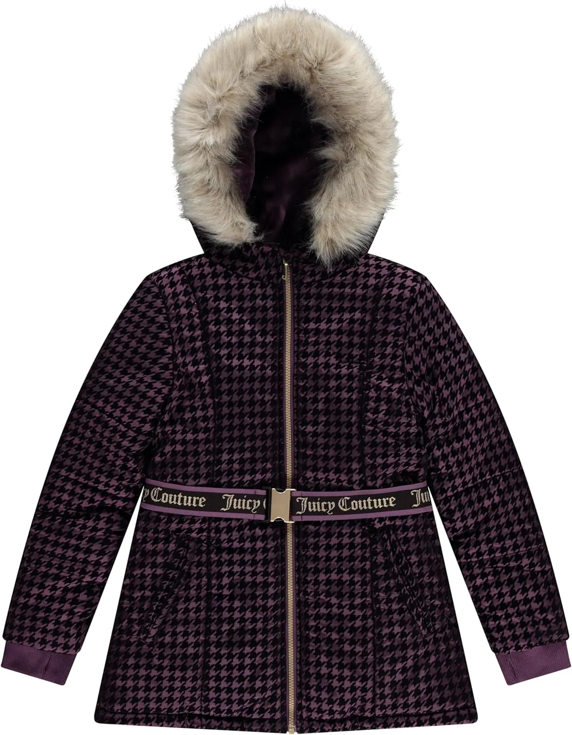 Juicy Couture Girls Coat, Faux Fur Hooded Winter Jacket, Warm Padded Parka Hoodie, Kids Heavyweight Winter Coat