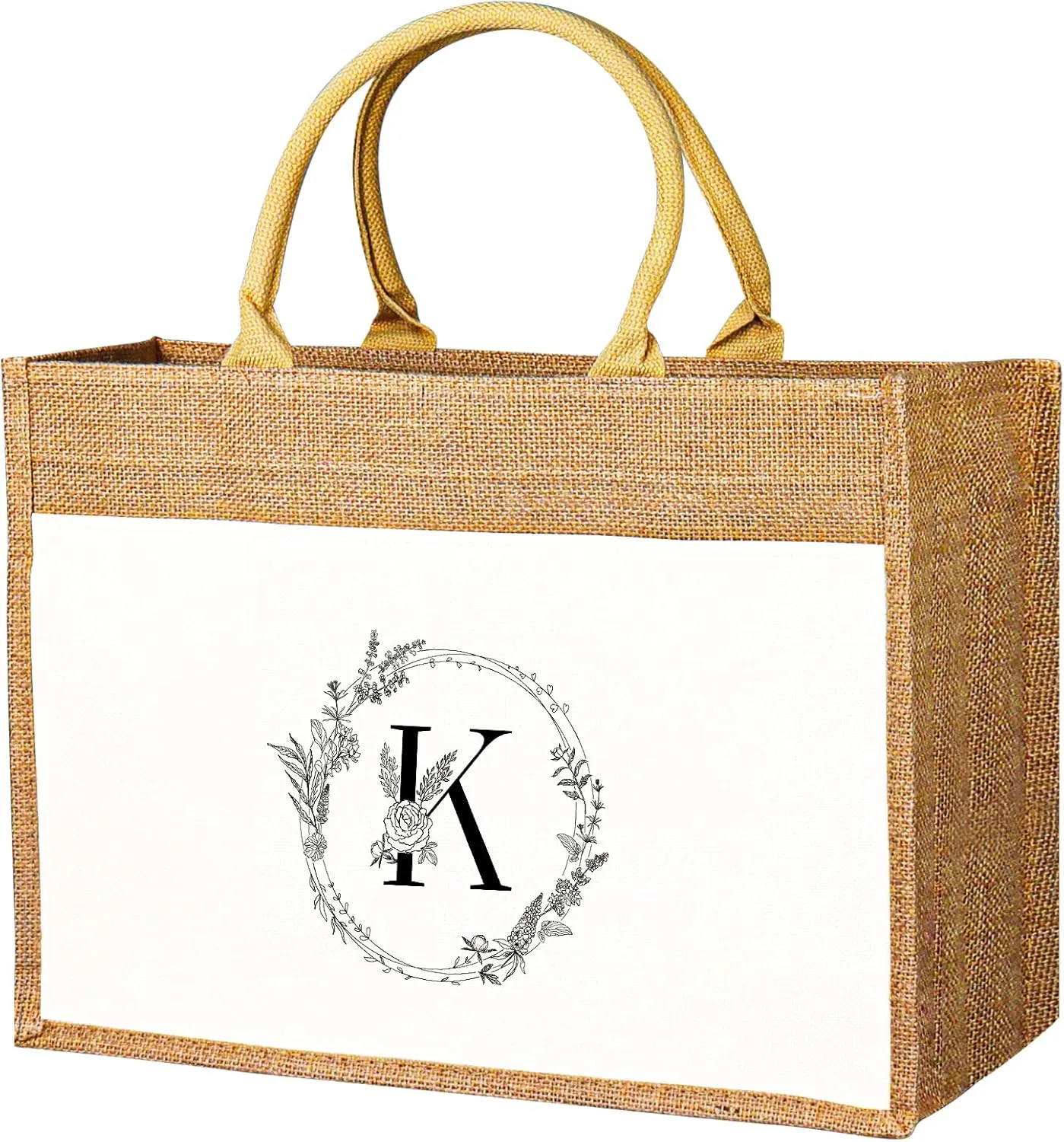 JUSTOTRY Initial Tote Bag - Natural Jute Large 13OZ Utility Personalized Canva Tote Bag Monogrammed Gift for Women