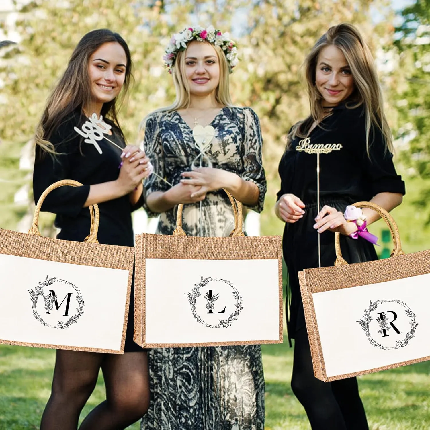 JUSTOTRY Initial Tote Bag - Natural Jute Large 13OZ Utility Personalized Canva Tote Bag Monogrammed Gift for Women