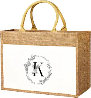 JUSTOTRY Initial Tote Bag - Natural Jute Large 13OZ Utility Personalized Canva Tote Bag Monogrammed Gift for Women