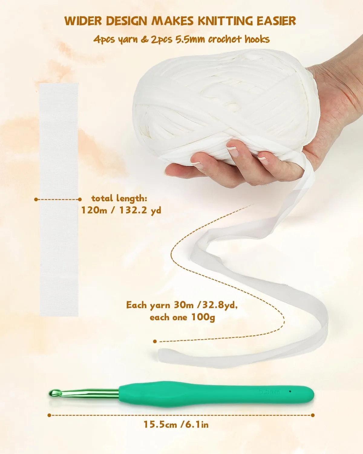 Katech 400g T-Shirt Yarn for Crocheting, 130 Yards Elastic Fabric Cloth for Knitting Bag, Basket, Cushion Projects - Super Easy for Beginners to Learn Crochet (White)