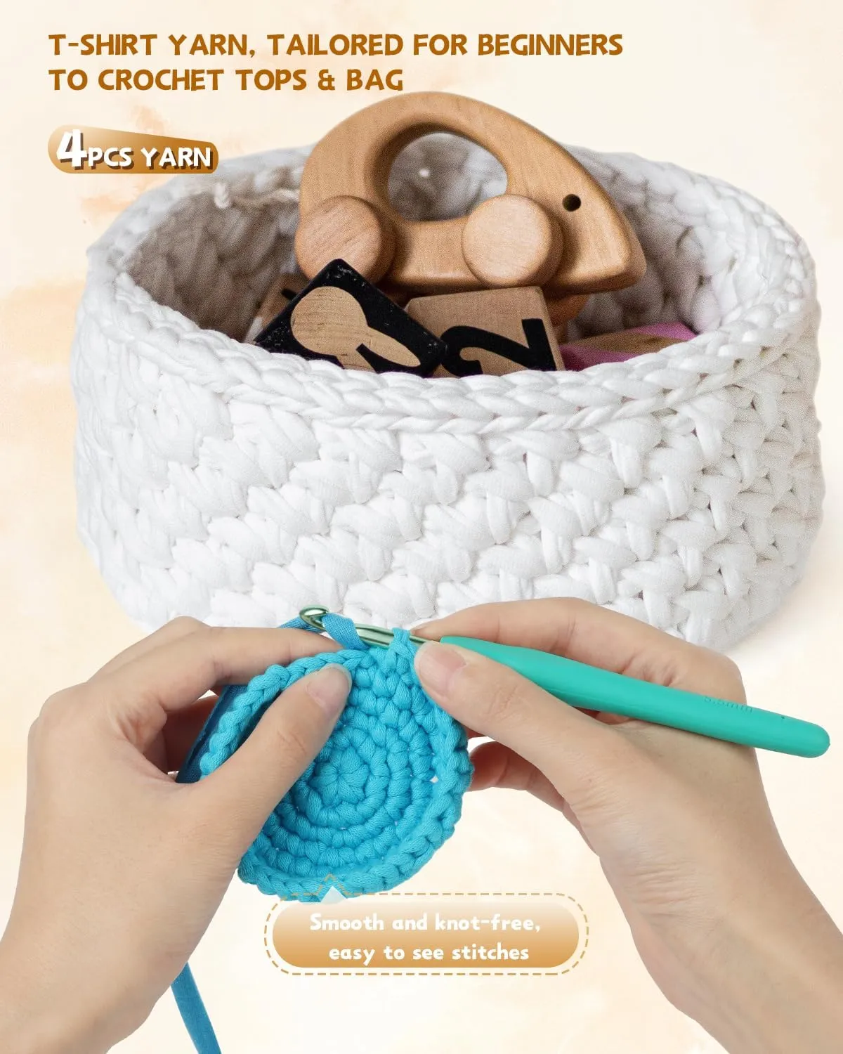 Katech 400g T-Shirt Yarn for Crocheting, 130 Yards Elastic Fabric Cloth for Knitting Bag, Basket, Cushion Projects - Super Easy for Beginners to Learn Crochet (White)