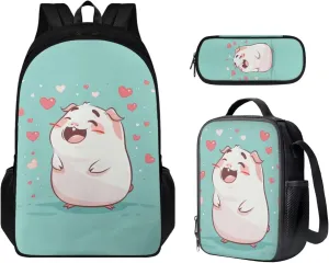 Kawaii Voles Elementary School Backpack for Girls Multi-Functional Fashion School Messenger Bag Retain Freshness Freezable Lunch Bag Mini Freezable Lunch Bag for Students