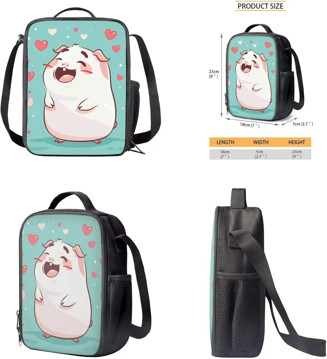 Kawaii Voles Elementary School Backpack for Girls Multi-Functional Fashion School Messenger Bag Retain Freshness Freezable Lunch Bag Mini Freezable Lunch Bag for Students
