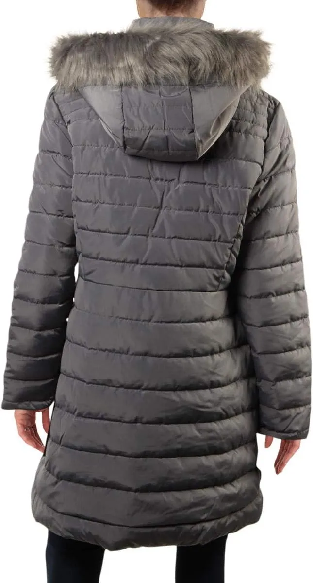 Kenneth Cole Women's Quilted Puffer Jacket with Faux Fur Trimmed Hood
