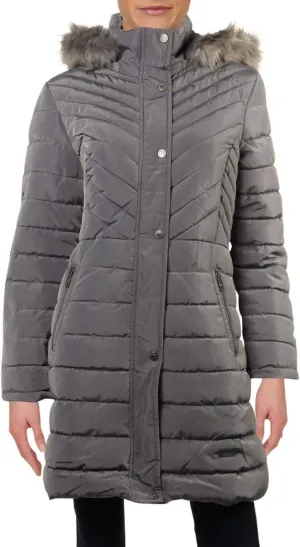 Kenneth Cole Women's Quilted Puffer Jacket with Faux Fur Trimmed Hood
