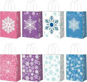 KERINGO 24 PCS Snowflake Gift Bag for Snowflake Birthday Party Supplies Winter Candy Treat Goodie Bags for Snowflake Party Favors Merry Christmas Bags for Kids Birthday Decorations