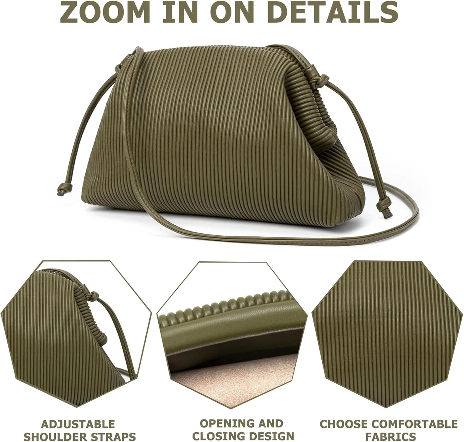KingTo Clutch Purses for Women, Soft Cloud Bag Fashion Dumpling with Ruched Pouch Handbag for Crossbody Shoulder