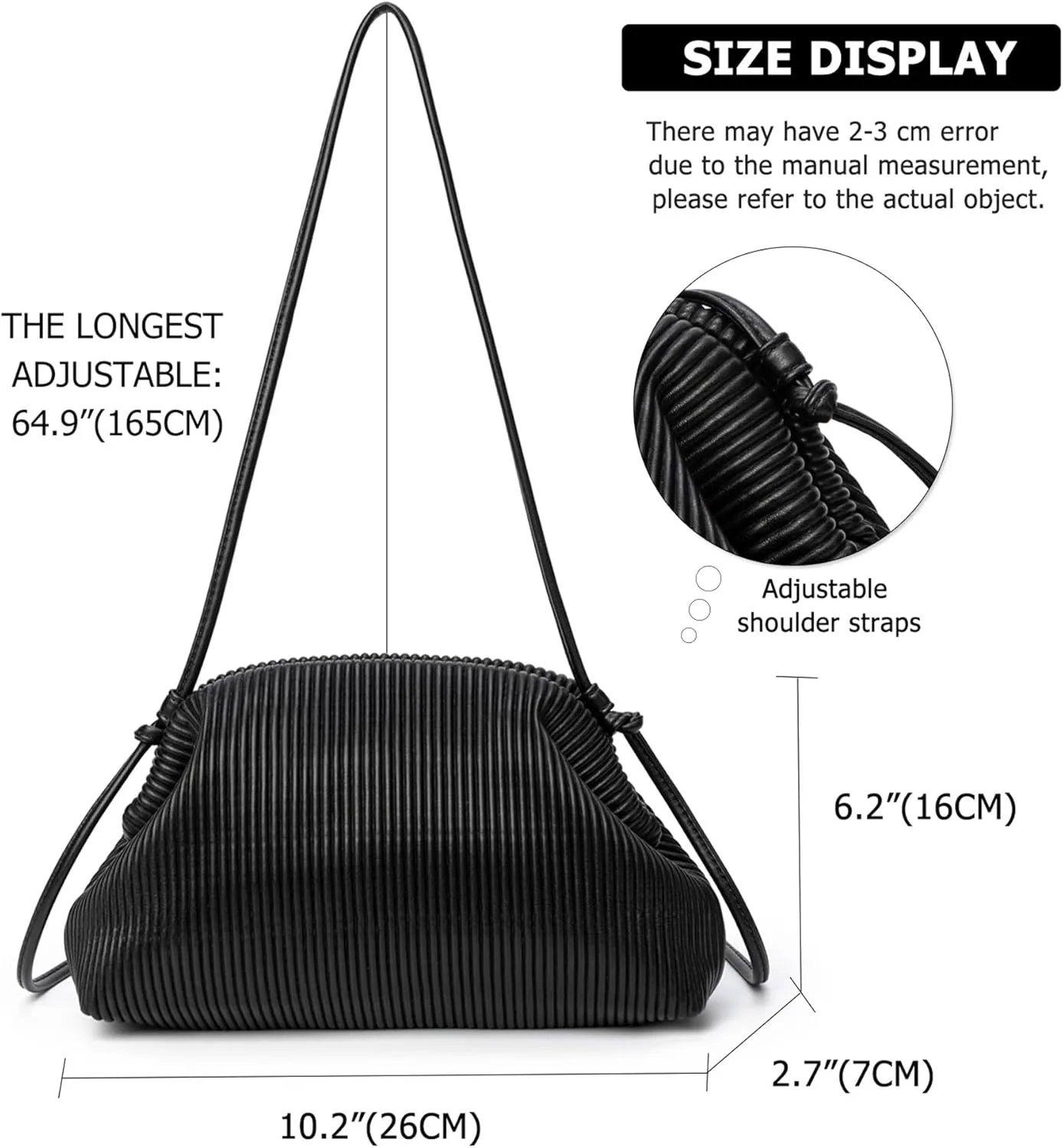 KingTo Clutch Purses for Women, Soft Cloud Bag Fashion Dumpling with Ruched Pouch Handbag for Crossbody Shoulder