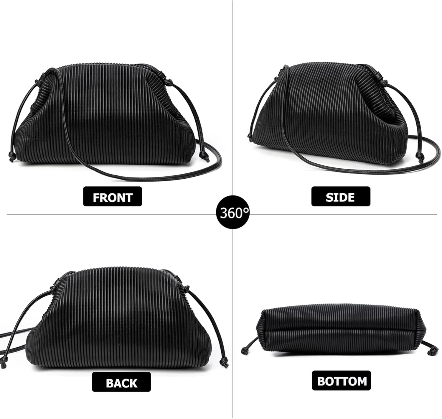 KingTo Clutch Purses for Women, Soft Cloud Bag Fashion Dumpling with Ruched Pouch Handbag for Crossbody Shoulder