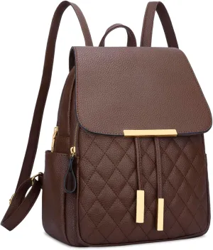 KKXIU Quilted Trendy Leather Backpack Purse for Women and Ladies Shoulder Travel Daypacks Bags (Coffee)