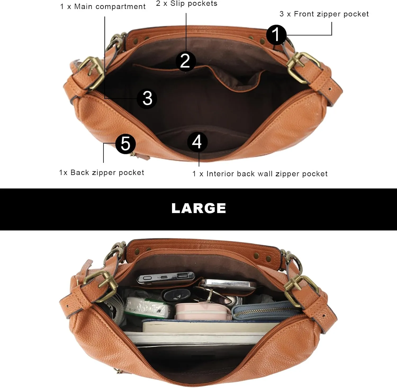 KL928 Large Hobo Shoulder Bag for Women Soft Faux Leather Handbags Fashion Tote Purse Adjustable Strap