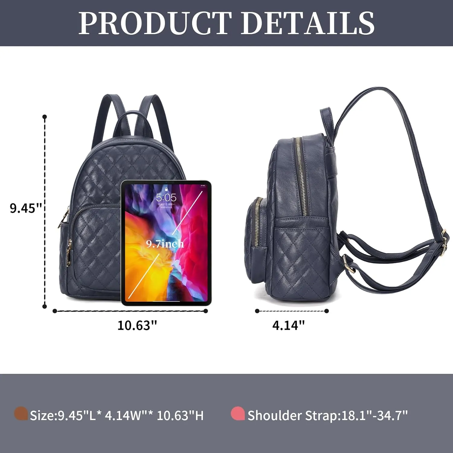KL928 Quilted Mini Backpack for Women, PU Leather Backpack Purse Designer Satchel Bag, Small Casual Daypack for Ladies (Blue)