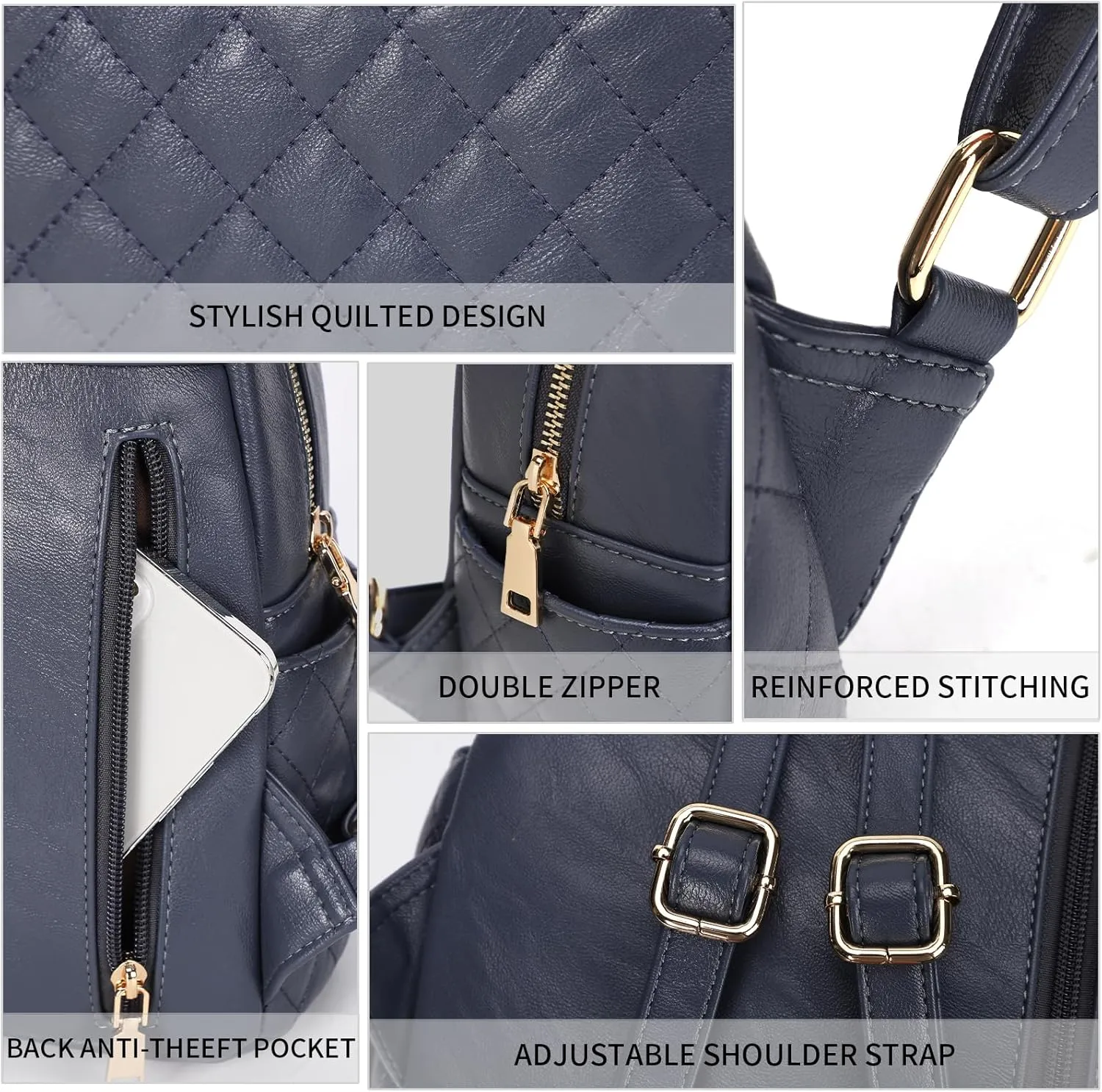 KL928 Quilted Mini Backpack for Women, PU Leather Backpack Purse Designer Satchel Bag, Small Casual Daypack for Ladies (Blue)