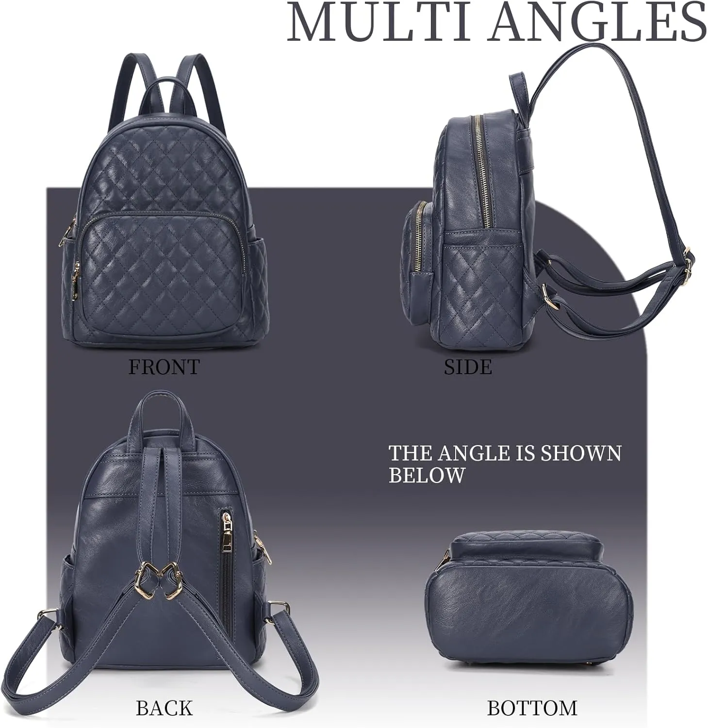 KL928 Quilted Mini Backpack for Women, PU Leather Backpack Purse Designer Satchel Bag, Small Casual Daypack for Ladies (Blue)