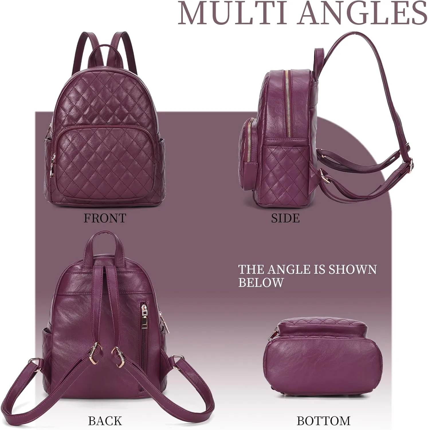 KL928 Quilted Mini Backpack for Women, PU Leather Backpack Purse Designer Satchel Bag, Small Casual Daypack for Ladies (Grape Purple)