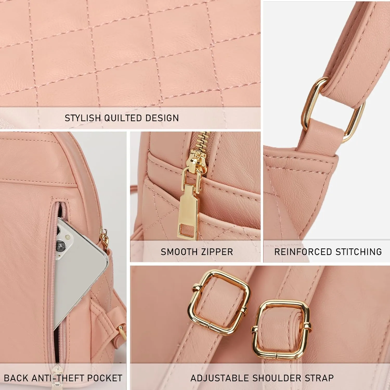 KL928 Quilted Mini Backpack for Women, PU Leather Backpack Purse Designer Satchel Bag, Small Casual Daypack for Ladies