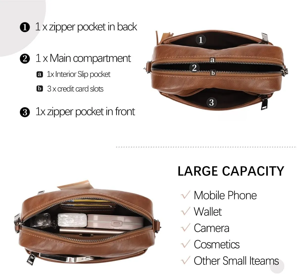 KL928 Small Crossbody Bag for Women, Soft FAUX Leather Cell Phone Purse，Adjustable Strap Shoulder Handbags Wallet Purse