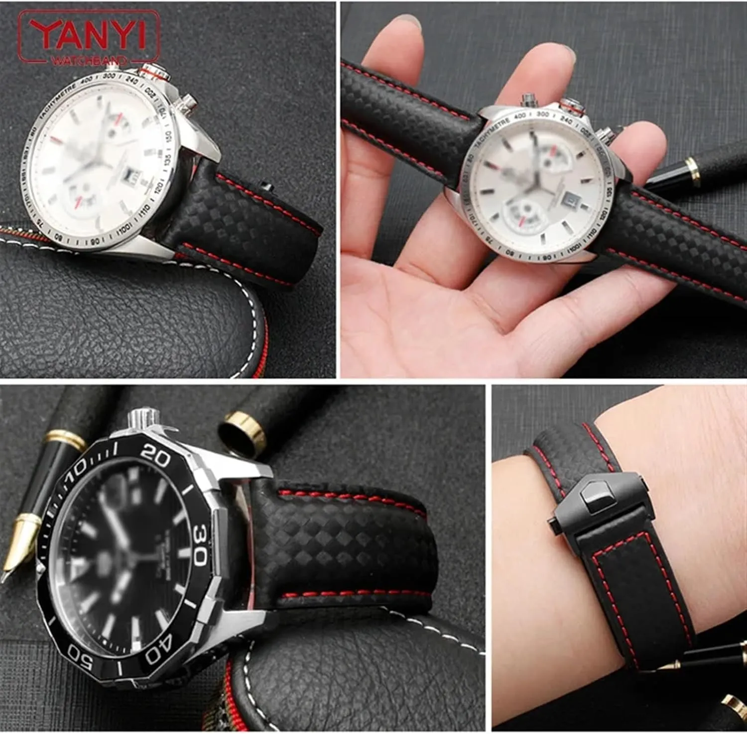 KLVN Carbon fiber pattern Genuine Leather Strap 20mm 22m for tag he-uer F1 watchband wristwatches band leather watch bracelet