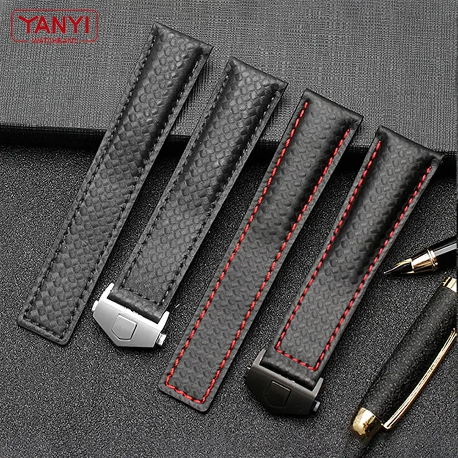 KLVN Carbon fiber pattern Genuine Leather Strap 20mm 22m for tag he-uer F1 watchband wristwatches band leather watch bracelet