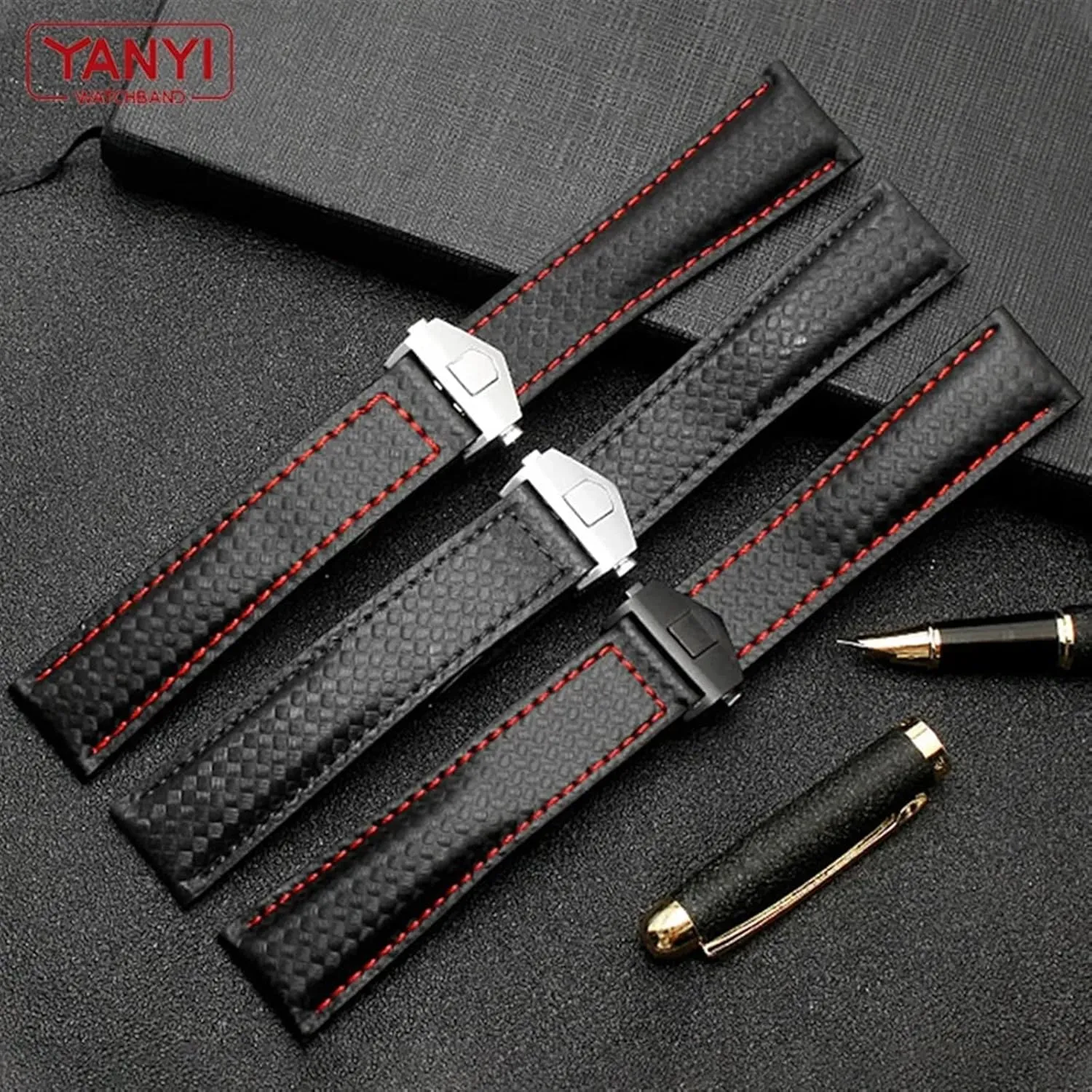 KLVN Carbon fiber pattern Genuine Leather Strap 20mm 22m for tag he-uer F1 watchband wristwatches band leather watch bracelet