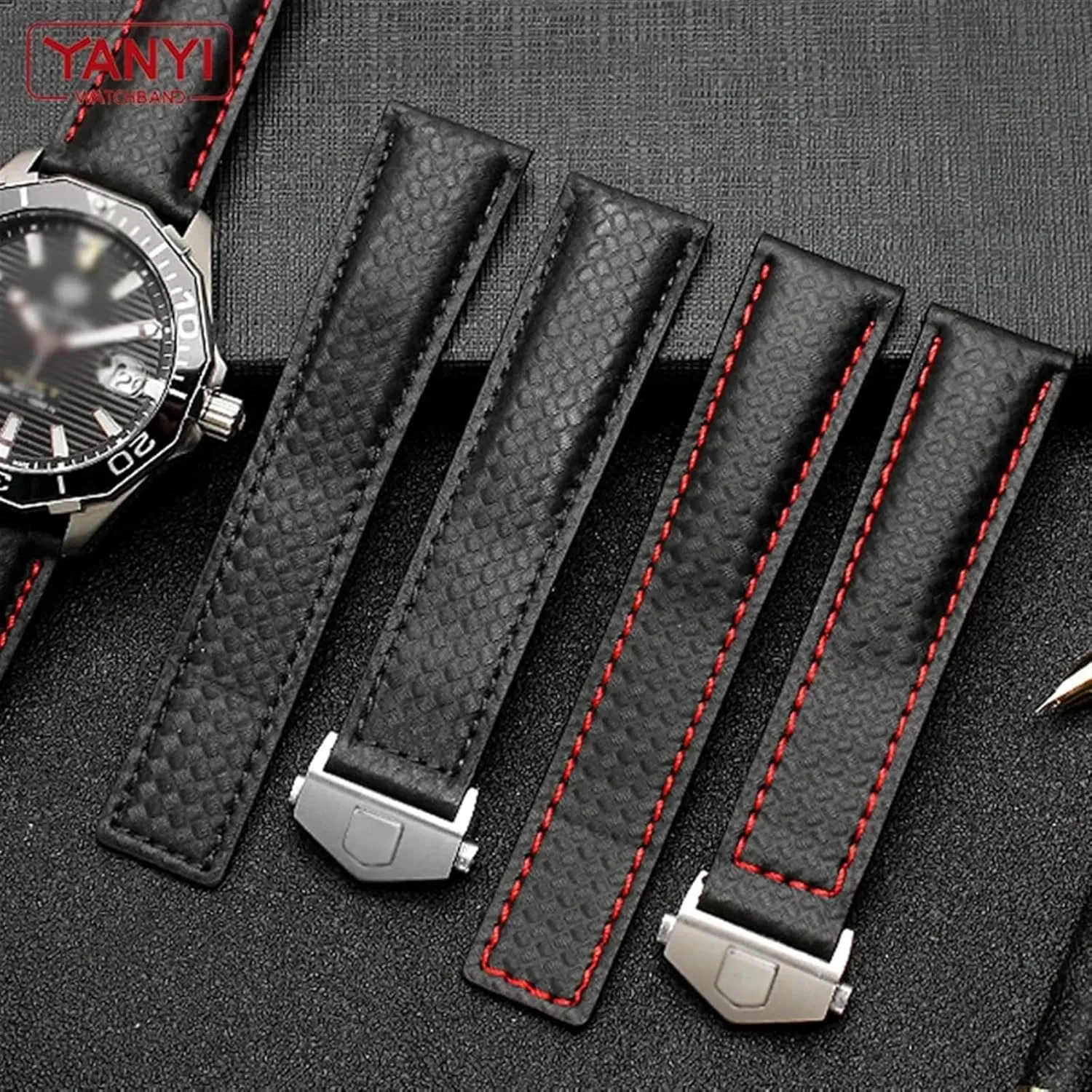 KLVN Carbon fiber pattern Genuine Leather Strap 20mm 22m for tag he-uer F1 watchband wristwatches band leather watch bracelet