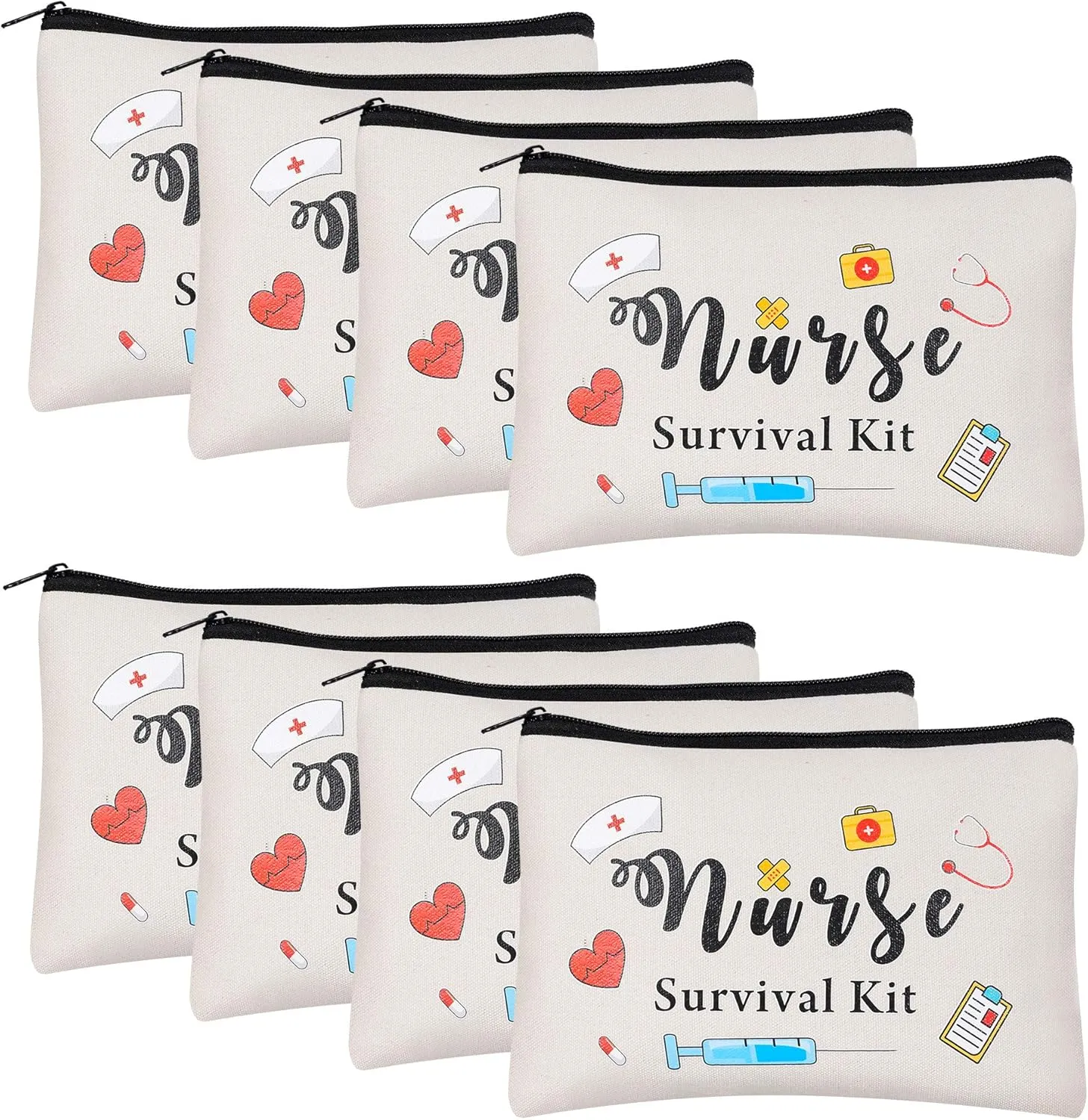 Kolewo4ever 8 pieces Nursing Makeup Bags Nurse Appreciation Gifts Nurses Week Gifts Nurse Survival Kit Cosmetic Funny Travel Pouch Bag Nurse Practitioner Gifts for Women Nursing Supplies