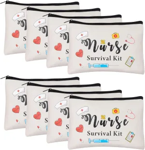 Kolewo4ever 8 pieces Nursing Makeup Bags Nurse Appreciation Gifts Nurses Week Gifts Nurse Survival Kit Cosmetic Funny Travel Pouch Bag Nurse Practitioner Gifts for Women Nursing Supplies