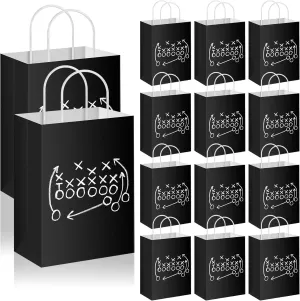 Kolldenn 24 Pcs Football Party Favor Paper Bags with Handles Football Themed Party Gift Bags Football Goodie Bags Football Treat Bags Football Candy Snack Bag Football Theme Party Decorations for Team