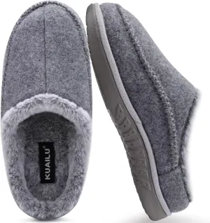 KuaiLu Mens Clog Slippers with Arch Support Suede Faux Fur Memory Foam Warm House Shoes Comfortable Slip-on Mans Bedroom Indoor Outdoor Slippers Rubber Sole Size 7-16