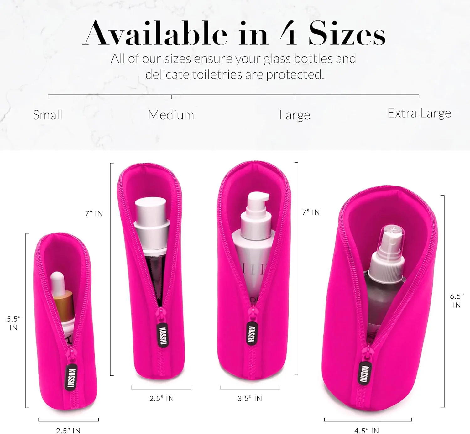 KUSSHI Neoprene Mini Makeup Pouch for Purse and Travel - Small Travel Pouch for Delicate Bottles and Beauty Items - For Foundations, Serums, Perfumes and More - Small Purse Pouch (Size L, Pink)
