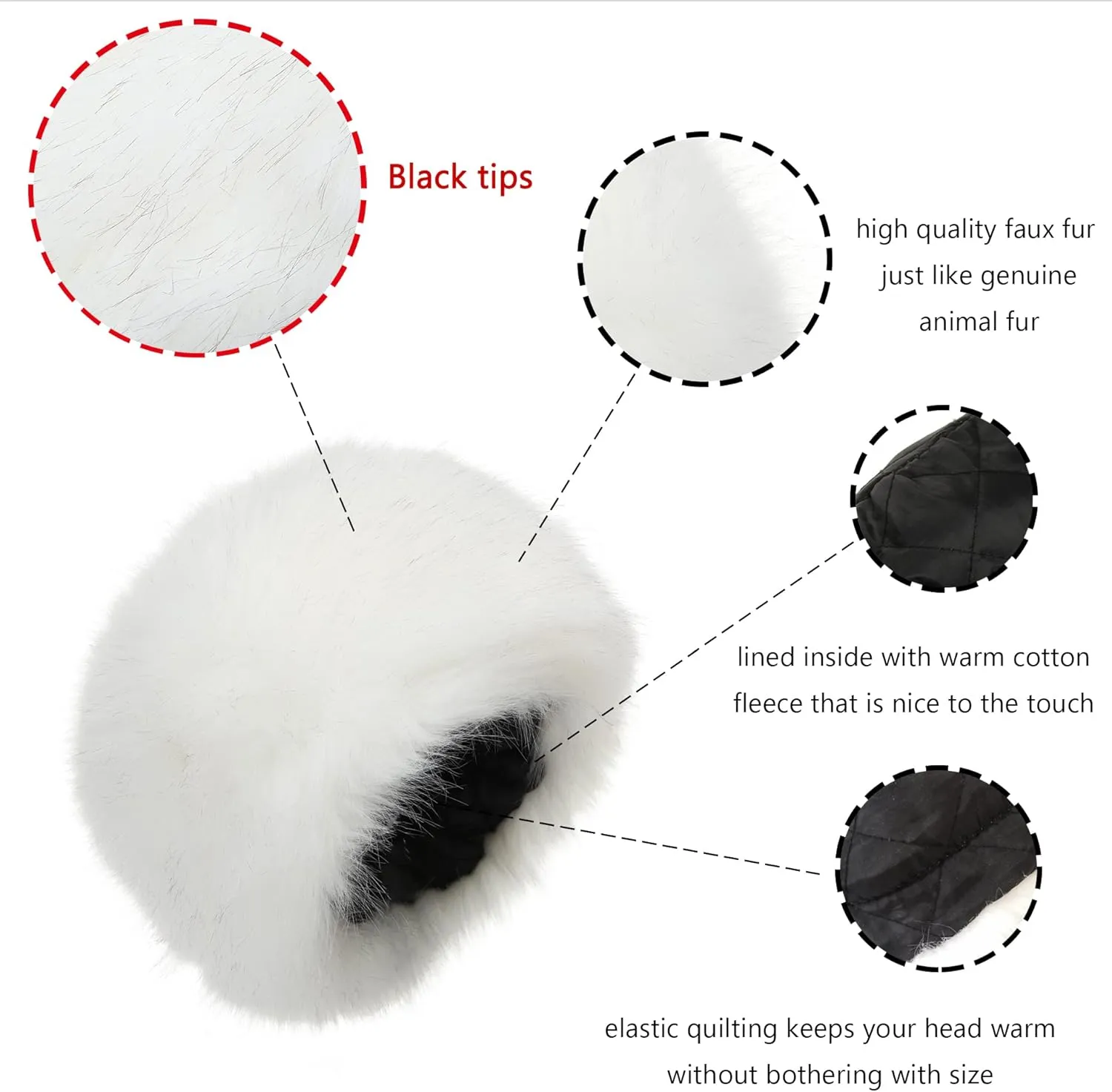 LA CARRIE Women's Faux Fur Hat for Winter with Stretch Cossack Russian Style White Warm Cap