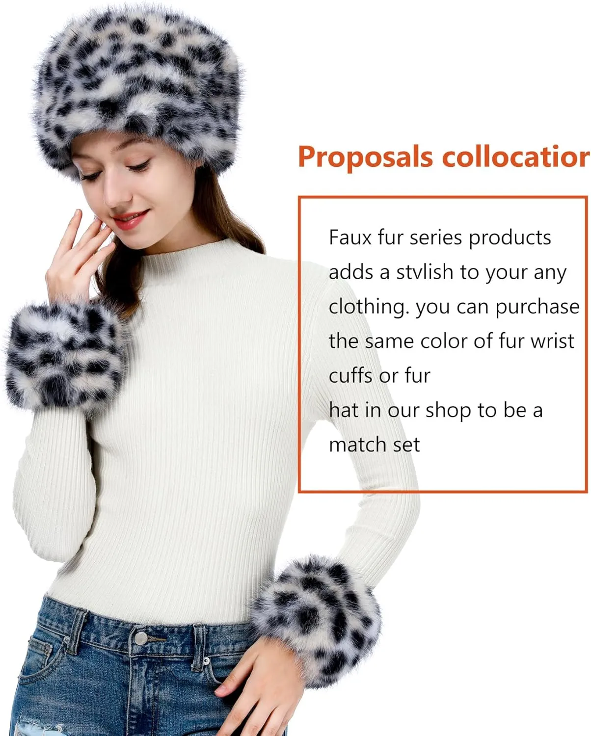 LA CARRIE Women's Faux Fur Hat for Winter with Stretch Cossack Russian Style White Warm Cap