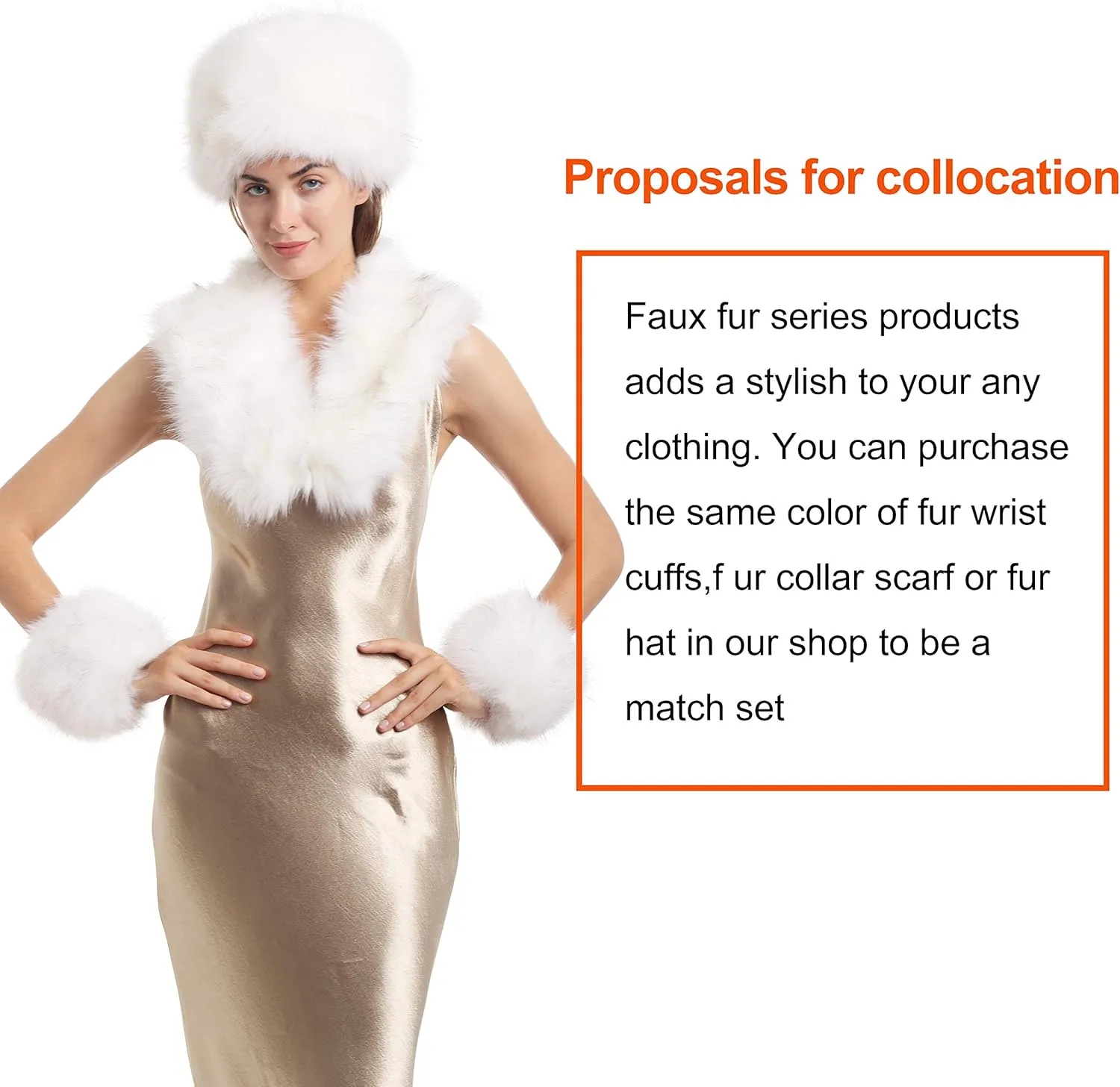 LA CARRIE Women's Faux Fur Hat for Winter with Stretch Cossack Russian Style White Warm Cap