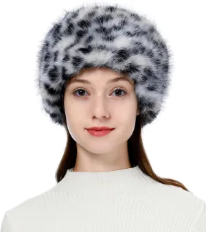 LA CARRIE Women's Faux Fur Hat for Winter with Stretch Cossack Russian Style White Warm Cap