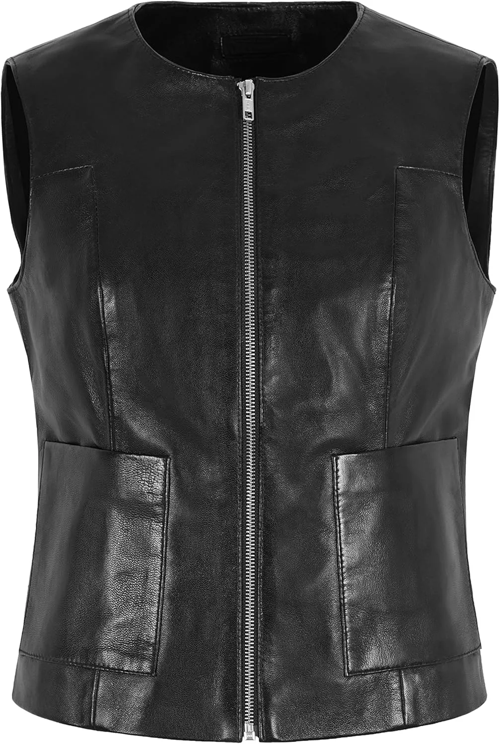 LADIES SLIM Waistcoat Black Real Leather CASUAL SUMMER SOFT VEST GILLET 8048