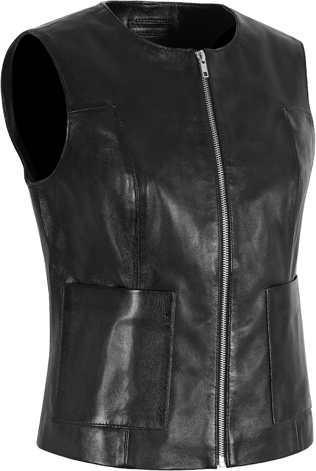 LADIES SLIM Waistcoat Black Real Leather CASUAL SUMMER SOFT VEST GILLET 8048