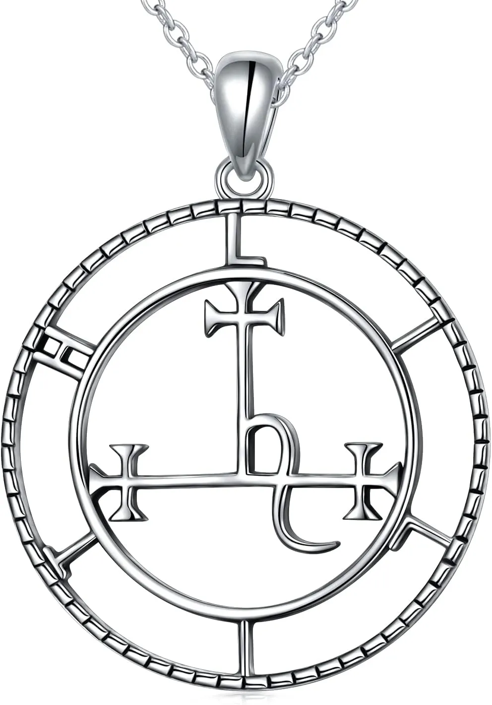 Ladytree Sigil of Lilith Necklace S925 Sterling Silver Vintage Oxidized Sigil of Lilith Pendant Necklace Gifts for Women Rolo Chain 18 2 inches