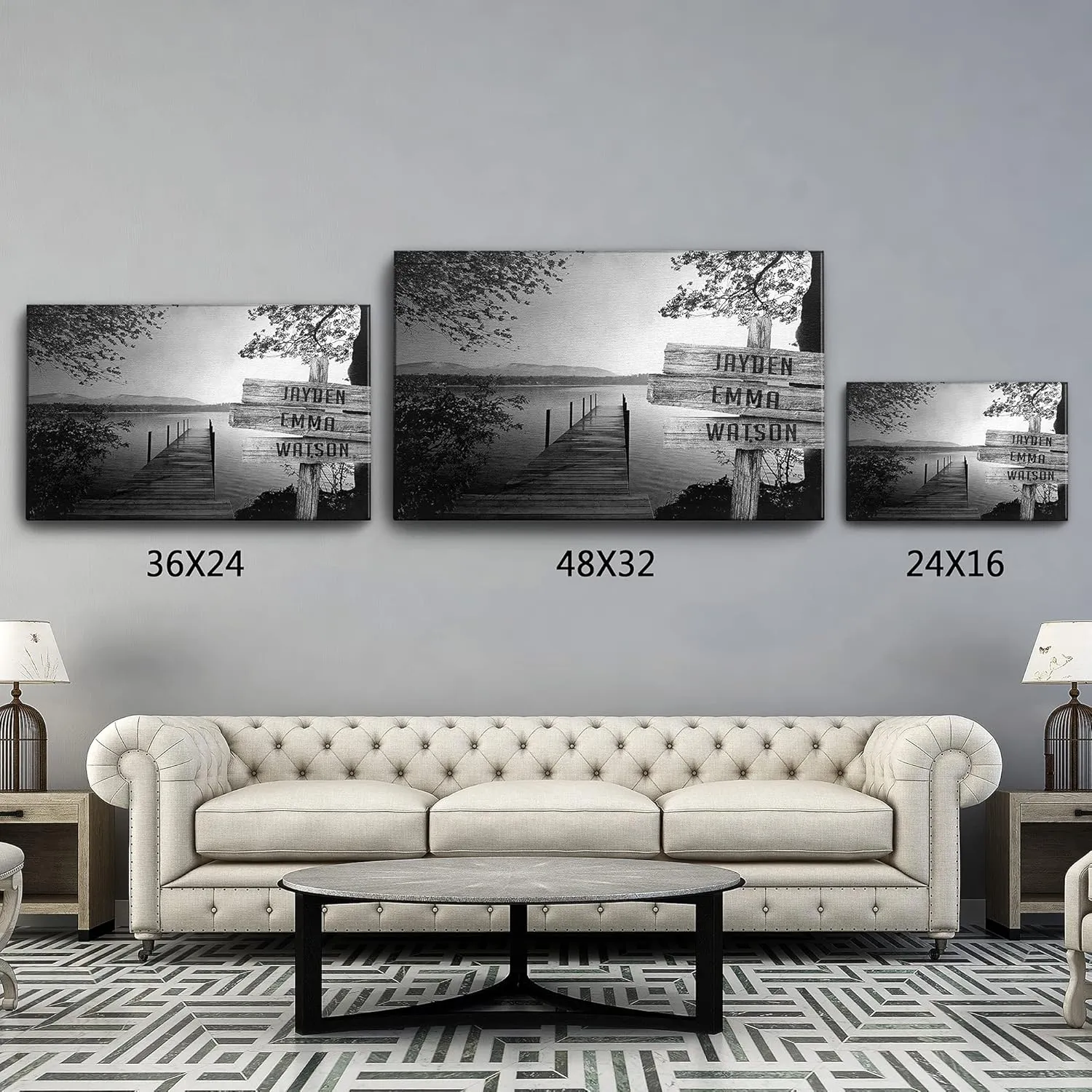 Lake Dock, Customized Canvas for Your Friends and Family, Multi Names Custom Canvas, House Warming Gift, Birthday Gift, Wooden Frame Canvas