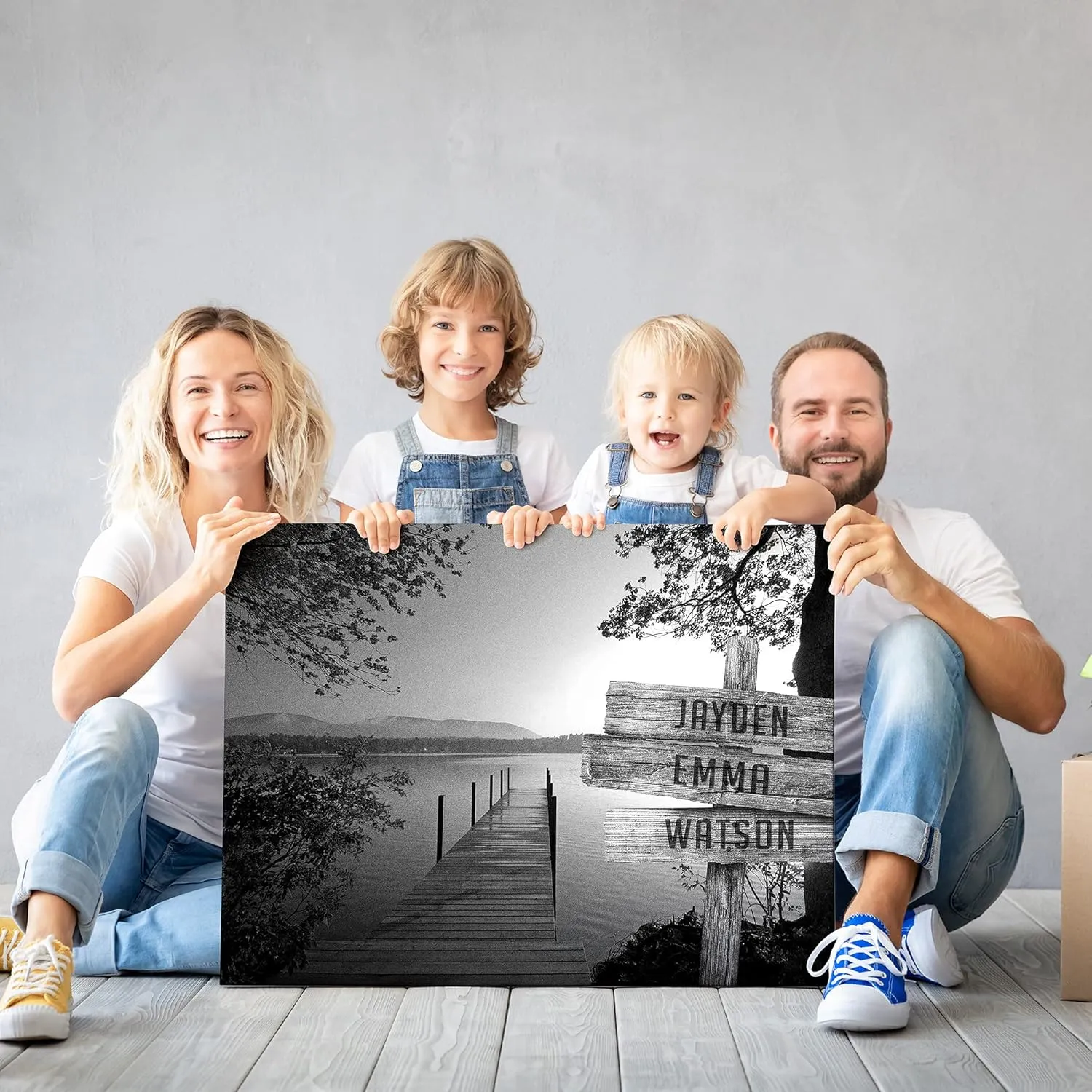 Lake Dock, Customized Canvas for Your Friends and Family, Multi Names Custom Canvas, House Warming Gift, Birthday Gift, Wooden Frame Canvas