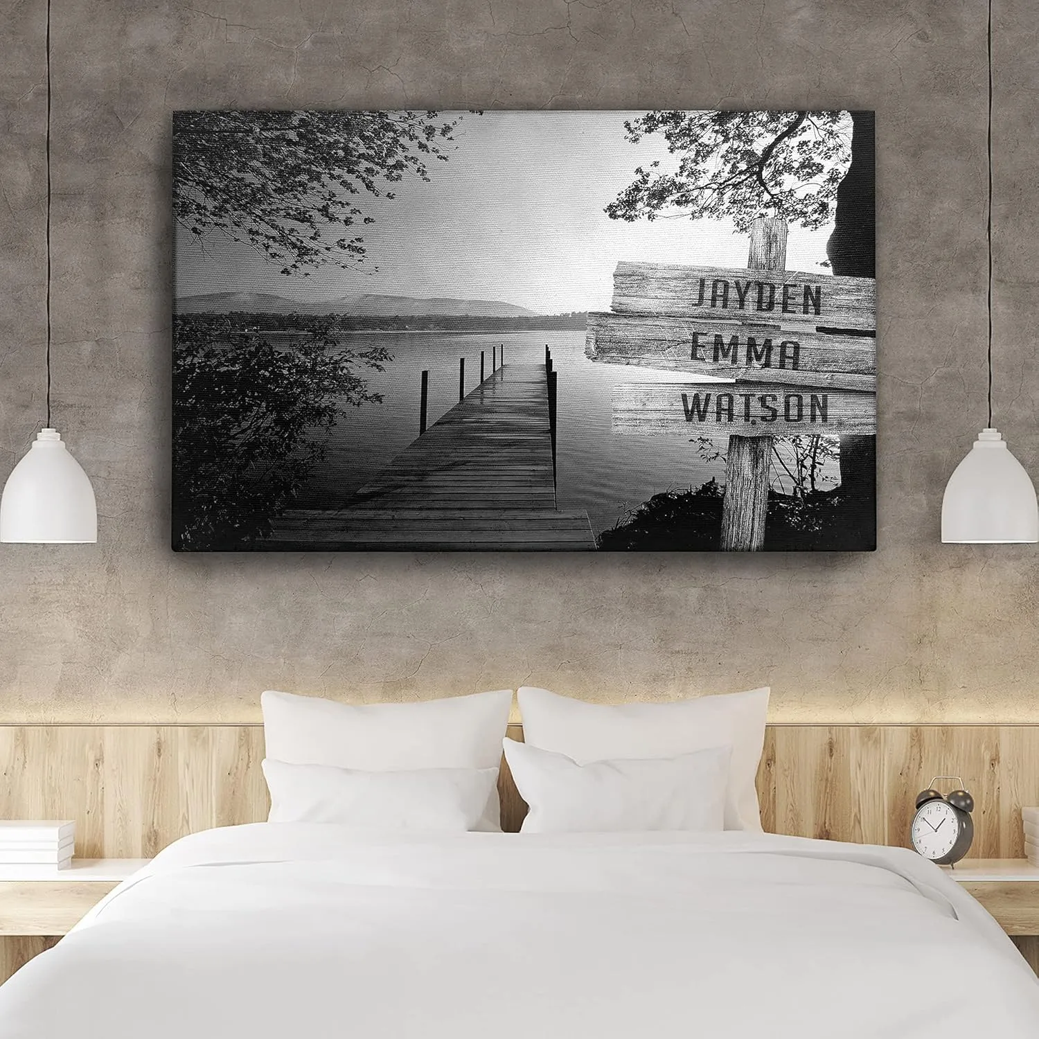 Lake Dock, Customized Canvas for Your Friends and Family, Multi Names Custom Canvas, House Warming Gift, Birthday Gift, Wooden Frame Canvas