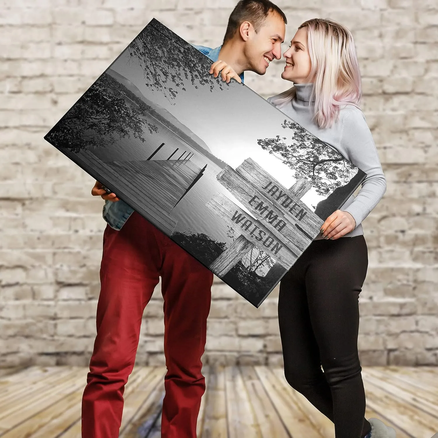 Lake Dock, Customized Canvas for Your Friends and Family, Multi Names Custom Canvas, House Warming Gift, Birthday Gift, Wooden Frame Canvas