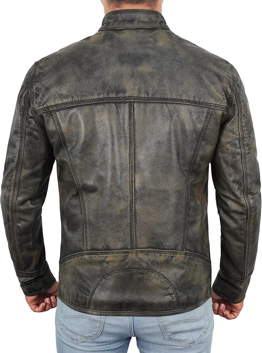 Lambskin Leather Jacket for Men - Vintage Distressed Brown Biker Coat