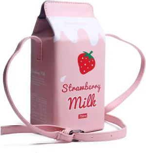 Lanpet Women Unique Purse Girls Fruits Banana Strawberry Milk Box Cross body Bag Mobile phone Wallet Purse